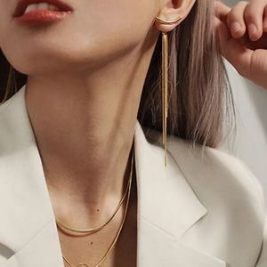 NEW 18K ROSE GOLD EARRINGS LONG TASSEL ARC EARRINGS